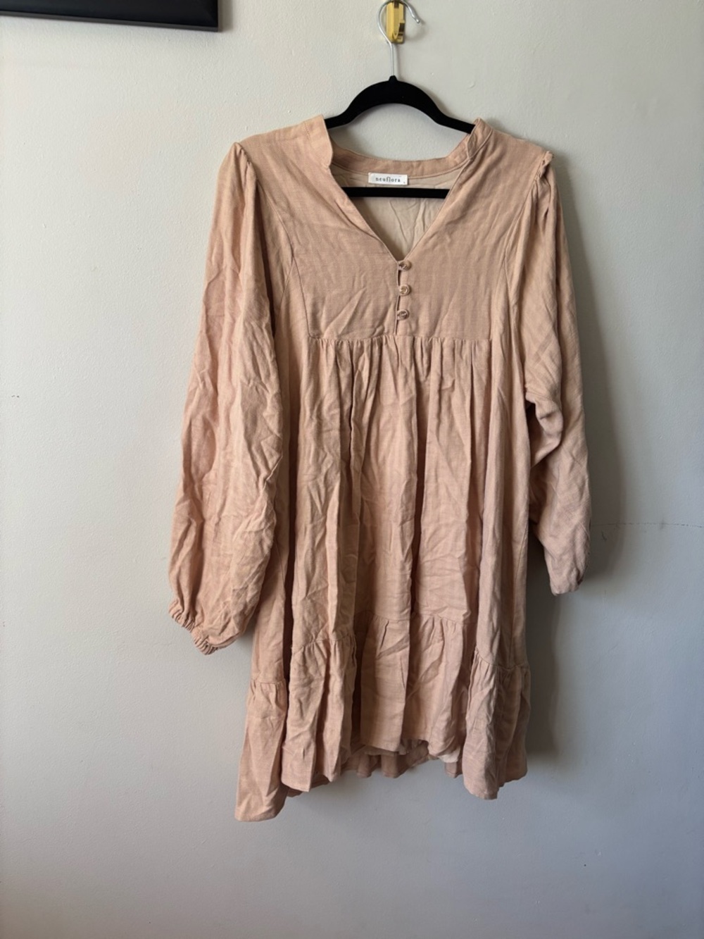 Neuflora Blush Tunic Shift Dress - Button Front Size L (Double Lined)